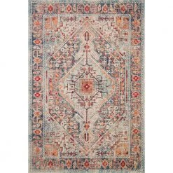 Nour Blue/Fiesta 5 ft. 2 in. x 7 ft. 7 in. Transitional Polypropylene Area Rug by LOLOI II