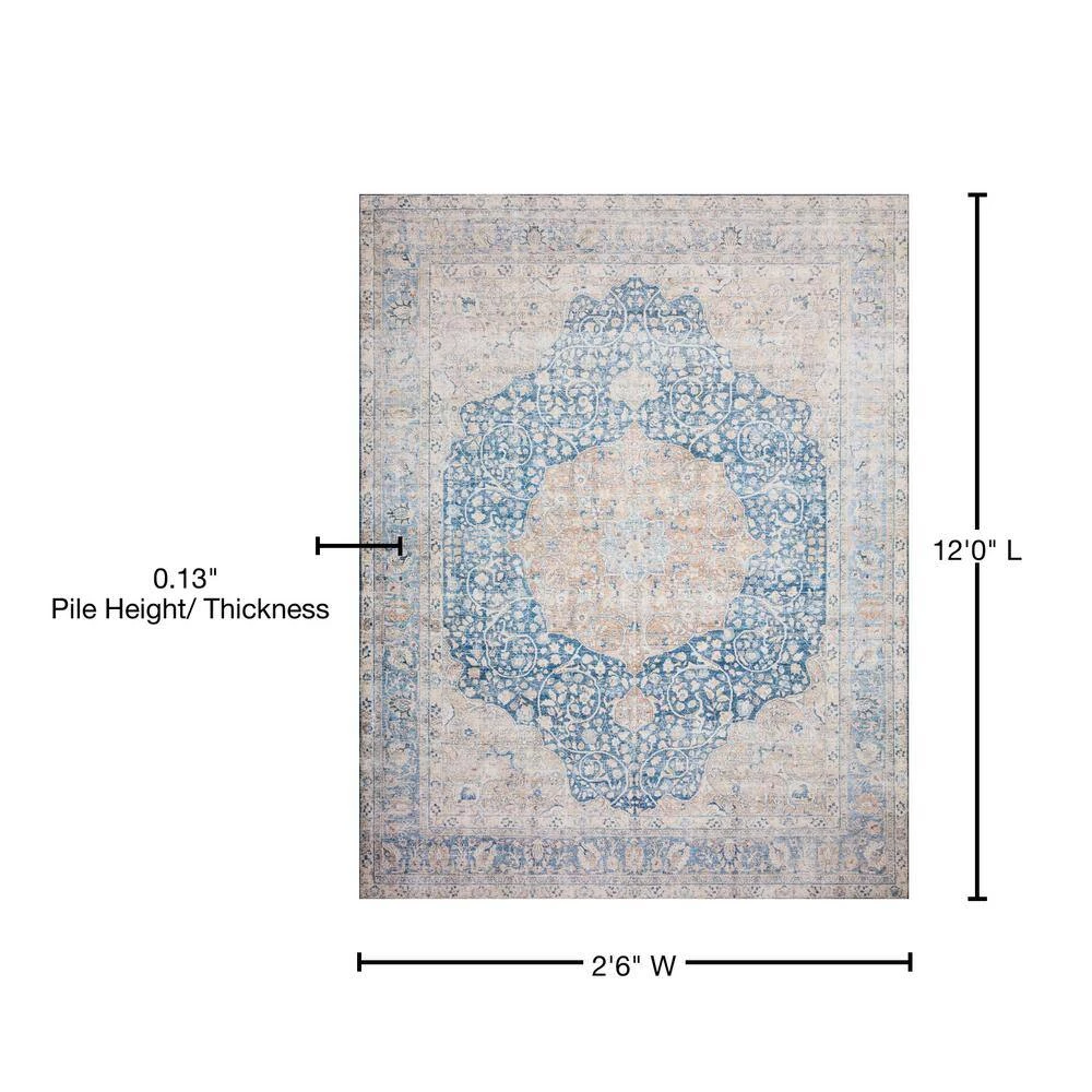 Layla Blue/Tangerine 2 ft. 6 in. x 12 ft. Traditional 100% Polyester Runner Rug by LOLOI II 3 Layla Blue/Tangerine 2 ft. 6 in. x 12 ft. Traditional 100% Polyester Runner Rug by LOLOI II - Image 3