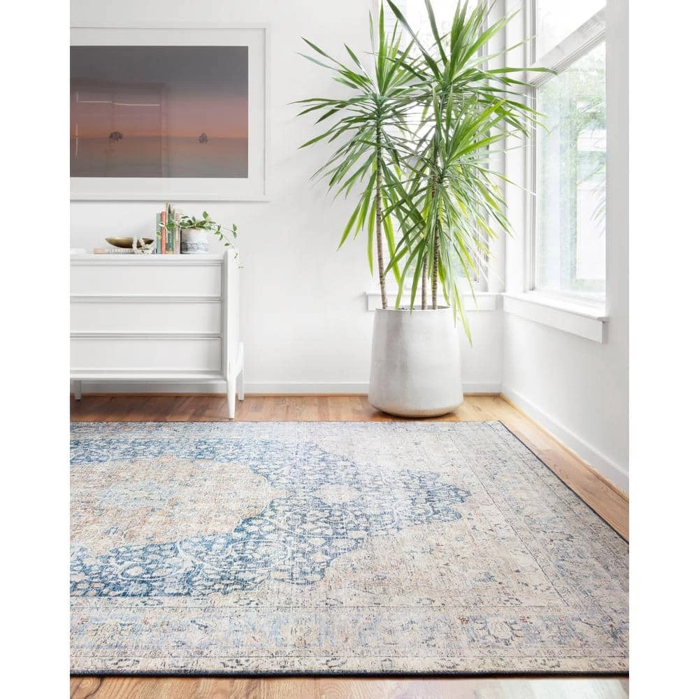 Layla Blue/Tangerine 7 ft. 6 in. x 9 ft. 6 in. Traditional 100% Polyester Runner Rug by LOLOI II 4 Layla Blue/Tangerine 7 ft. 6 in. x 9 ft. 6 in. Traditional 100% Polyester Runner Rug by LOLOI II - Image 4