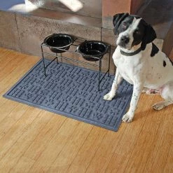Aqua Shield Dog Paw Squares Bluestone 23 in. x 35 in. PET Polyester Pet Mat by Bungalow Flooring -Bungalow Flooring Store bluestone bungalow flooring door mats 20581580023 31 1000