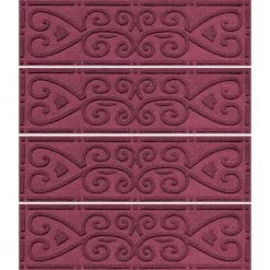 Aqua Shield Scroll Bordeaux 8.5 in. x 30 in. Stair Tread Covers (Set of 4) by Bungalow Flooring