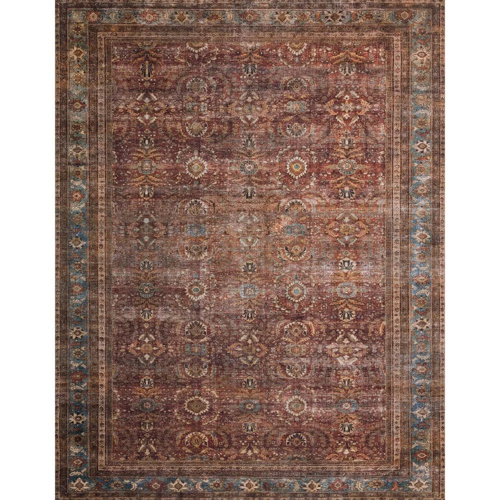 Layla Brick/Blue 2 ft. 6 in. x 7 ft. 6 in. Traditional 100% Polyester Runner Rug by LOLOI II 1 Layla Brick/Blue 2 ft. 6 in. x 7 ft. 6 in. Traditional 100% Polyester Runner Rug by LOLOI II