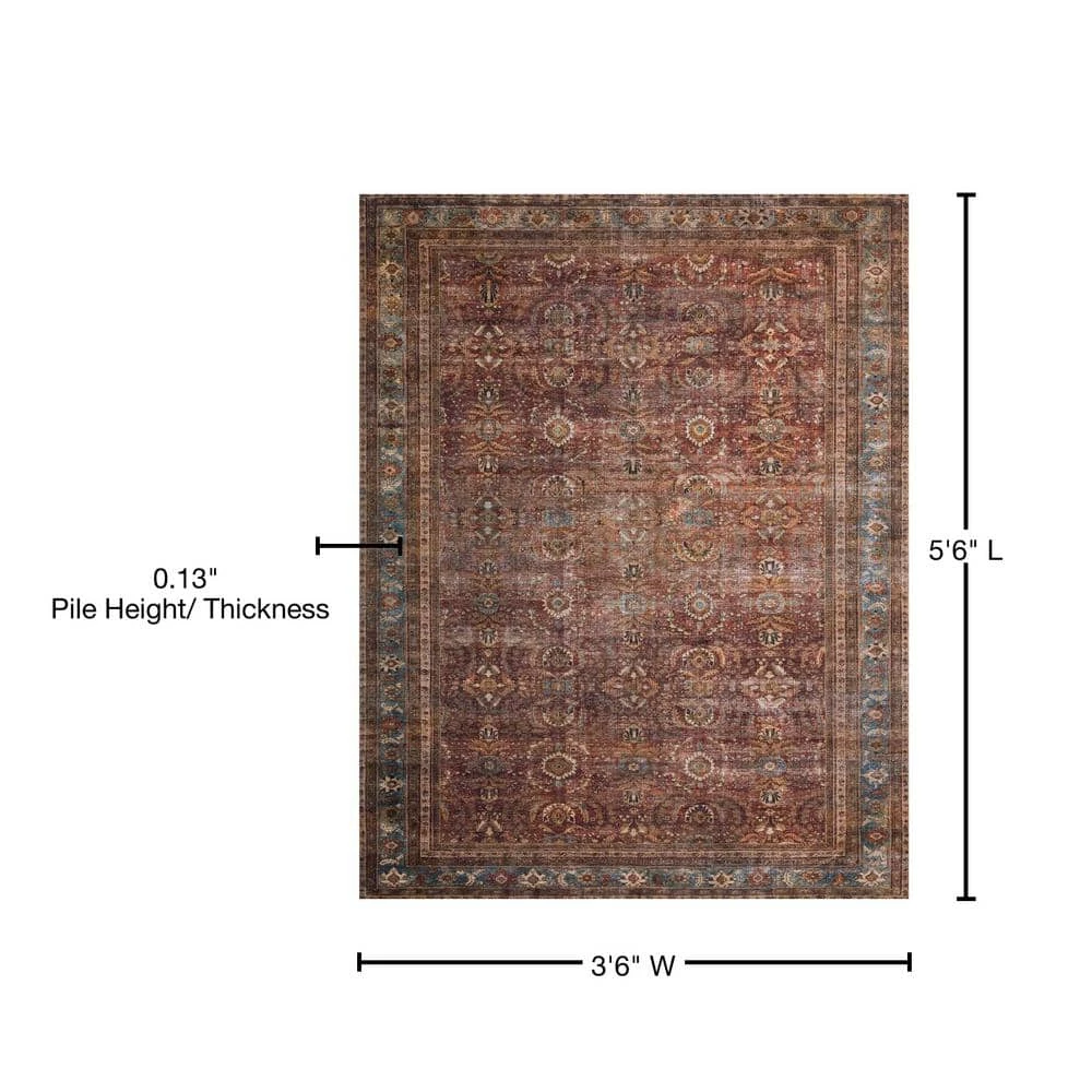 Layla Brick/Blue 3 ft. 6 in. x 5 ft. 6 in. Traditional 100% Polyester Area Rug by LOLOI II 4 Layla Brick/Blue 3 ft. 6 in. x 5 ft. 6 in. Traditional 100% Polyester Area Rug by LOLOI II - Image 4