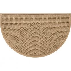 Aqua Shield Squares Camel 24 in. x 39 in Half Round PET Polyester Door Mat by Bungalow Flooring