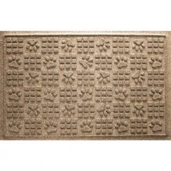 Aqua Shield Dog Paw Squares Camel 23 in. x 35 in. PET Polyester Pet Mat by Bungalow Flooring