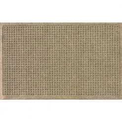 Aqua Shield Squares 18 in. x 27 in. PET Polyester Indoor Outdoor Door Mat Camel by Bungalow Flooring