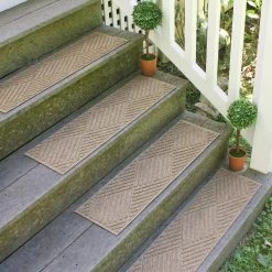 Aqua Shield Diamonds Camel 8.5 in. x 30 in. PET Polyester Indoor Outdoor Stair Tread Cover (Set of 4) by Bungalow Flooring -Bungalow Flooring Store camel bungalow flooring stair tread covers 20487501 31 1000