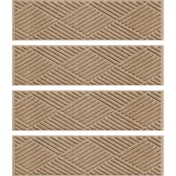 Aqua Shield Diamonds Camel 8.5 in. x 30 in. PET Polyester Indoor Outdoor Stair Tread Cover (Set of 4) by Bungalow Flooring