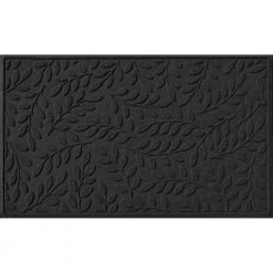 Aqua Shield Brittney Leaf Charcoal 35 in. x 59 in. PET Polyester Door Mat by Bungalow Flooring