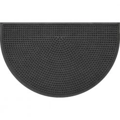 Aqua Shield Squares Charcoal 24 in. x 39 in Half Round PET Polyester Door Mat by Bungalow Flooring