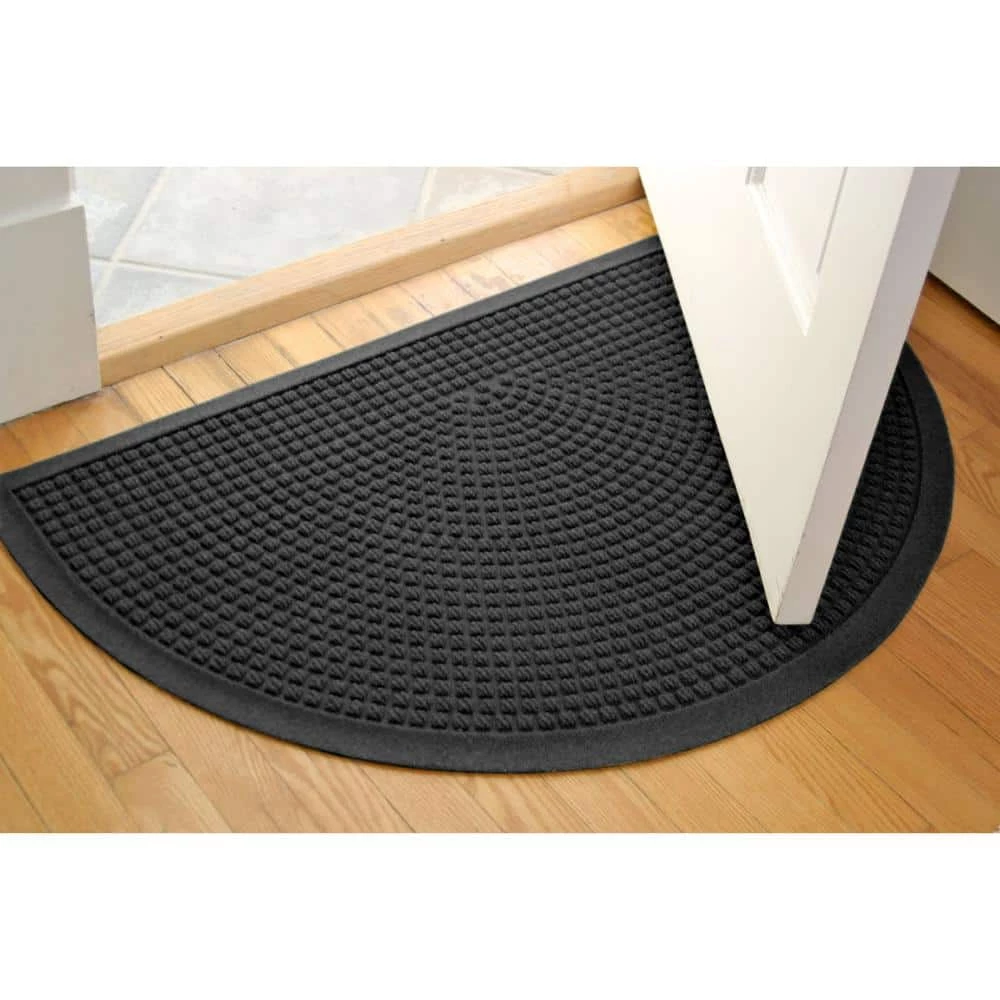 Aqua Shield Squares Charcoal 24 in. x 39 in Half Round PET Polyester Door Mat by Bungalow Flooring 2 Aqua Shield Squares Charcoal 24 in. x 39 in Half Round PET Polyester Door Mat by Bungalow Flooring - Image 2