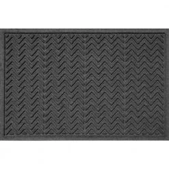 Aqua Shield Chevron Charcoal 23 in. x 35 in. PET Polyester Indoor Outdoor Door Mat by Bungalow Flooring