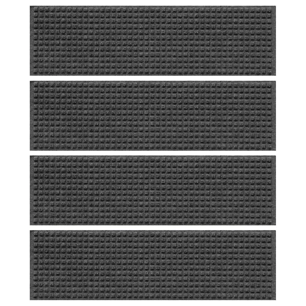 Aqua Shield Squares Charcoal 8.5 in. x 30 in. PET Polyester Indoor Outdoor Stair Tread Covers (Set of 4) by Bungalow Flooring 1 Aqua Shield Squares Charcoal 8.5 in. x 30 in. PET Polyester Indoor Outdoor Stair Tread Covers (Set of 4) by Bungalow Flooring