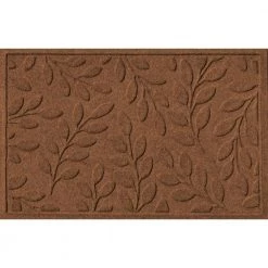 Aqua Shield Brittney Leaf Dark Brown 23 in. x 35 in. PET Polyester Door Mat by Bungalow Flooring