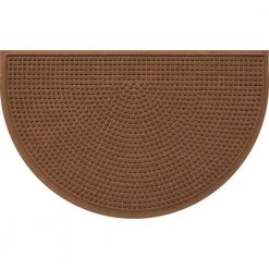 Aqua Shield Squares Dark Brown 24 in. x 39 in Half Round PET Polyester Door Mat by Bungalow Flooring