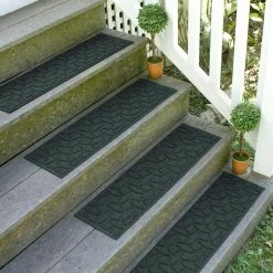 Aqua Shield Elipse Evergreen 8.5 in. x 30 in. PET Polyester Indoor Outdoor Stair Tread Cover (Set of 4) by Bungalow Flooring -Bungalow Flooring Store evergreen bungalow flooring stair tread covers 20560591 31 1000
