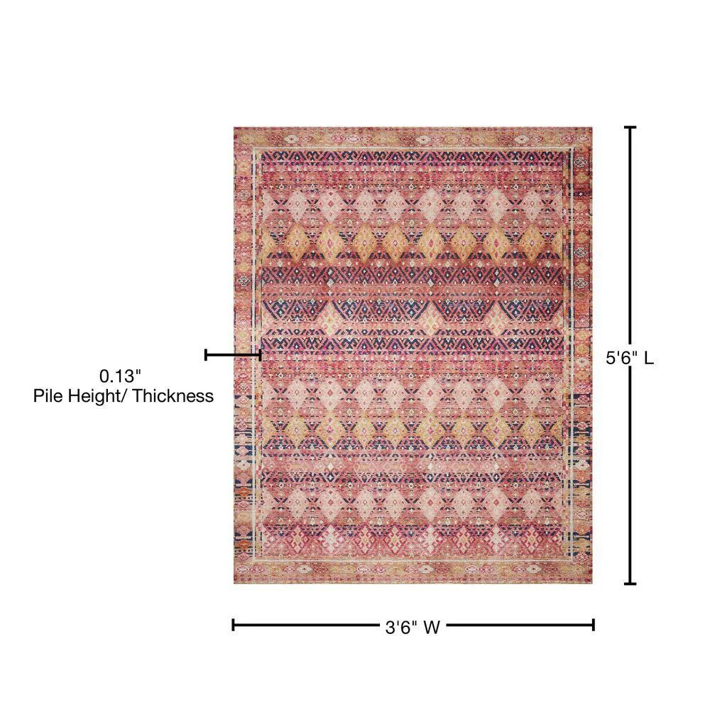 Layla Magenta/Multi 3 ft. 6 in. x 5 ft. 6 in. Traditional 100% Polyester Area Rug by LOLOI II 3 Layla Magenta/Multi 3 ft. 6 in. x 5 ft. 6 in. Traditional 100% Polyester Area Rug by LOLOI II - Image 3