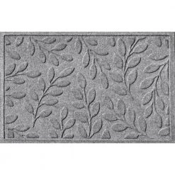 Aqua Shield Brittney Leaf Medium Gray 23 in. x 35 in. PET Polyester Door Mat by Bungalow Flooring