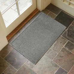 Aqua Shield Squares 18 in. x 27 in. PET Polyester Indoor Outdoor Door Mat Medium Gray by Bungalow Flooring -Bungalow Flooring Store medium gray bungalow flooring door mats 280571827 4f 1000