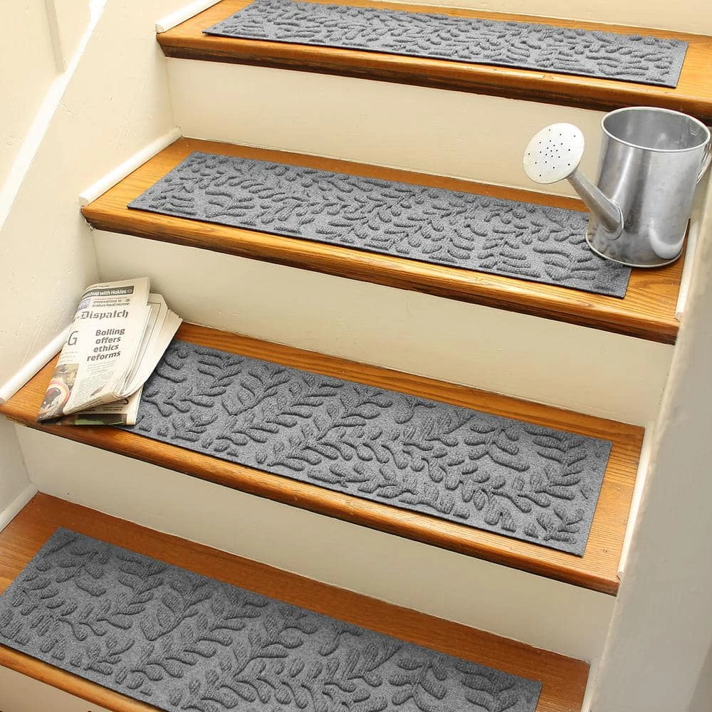 Aqua Shield Boxwood Medium Gray 8.5 in. x 30 in. Stair Tread Covers (Set of 4) by Bungalow Flooring 2 Aqua Shield Boxwood Medium Gray 8.5 in. x 30 in. Stair Tread Covers (Set of 4) by Bungalow Flooring - Image 2
