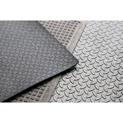 Aqua Shield Squares 22 in. x 60 in. PET Polyester Indoor Outdoor Runner Rug Mat Medium Grey by Bungalow Flooring -Bungalow Flooring Store medium grey bungalow flooring door mats 280572260 66 1000