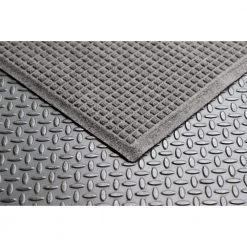 Aqua Shield Squares 22 in. x 60 in. PET Polyester Indoor Outdoor Runner Rug Mat Medium Grey by Bungalow Flooring -Bungalow Flooring Store medium grey bungalow flooring door mats 280572260 a0 1000