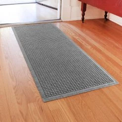 Aqua Shield Squares 22 in. x 60 in. PET Polyester Indoor Outdoor Runner Rug Mat Medium Grey by Bungalow Flooring -Bungalow Flooring Store medium grey bungalow flooring door mats 280572260 c3 1000