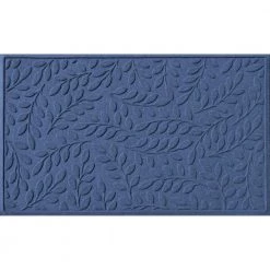 Aqua Shield Brittney Leaf Navy 35 in. x 59 in. PET Polyester Door Mat by Bungalow Flooring