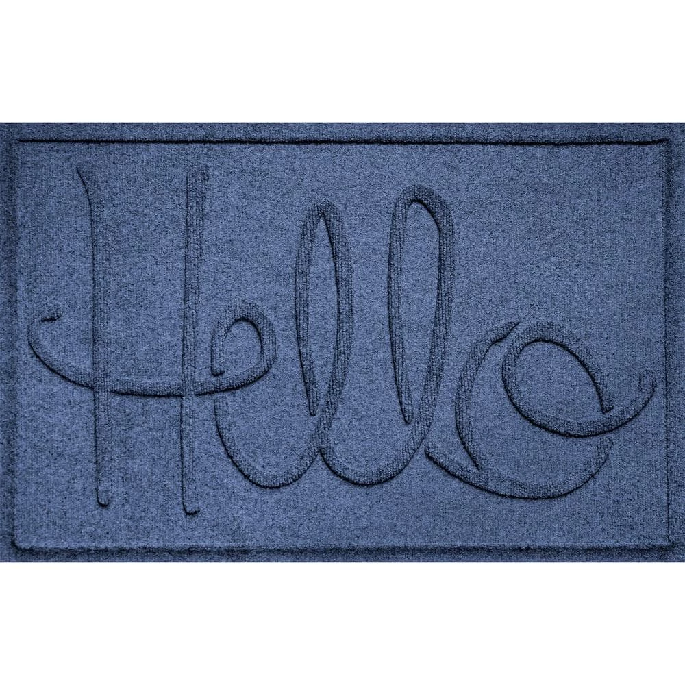 Aqua Shield Hello Navy 23 in. x 35 in. PET Polyester Door Mat by Bungalow Flooring 1 Aqua Shield Hello Navy 23 in. x 35 in. PET Polyester Door Mat by Bungalow Flooring