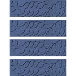 Aqua Shield Brittney Leaf Navy 8.5 in. X 30 in. PET Polyester Indoor Outdoor Stair Tread Covers (Set of 4) by Bungalow Flooring