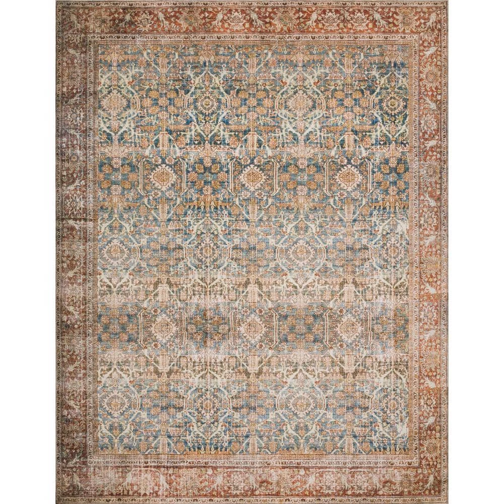 Layla Ocean/Rust 9 ft. x 12 ft. Traditional 100% Polyester Area Rug by LOLOI II 1 Layla Ocean/Rust 9 ft. x 12 ft. Traditional 100% Polyester Area Rug by LOLOI II