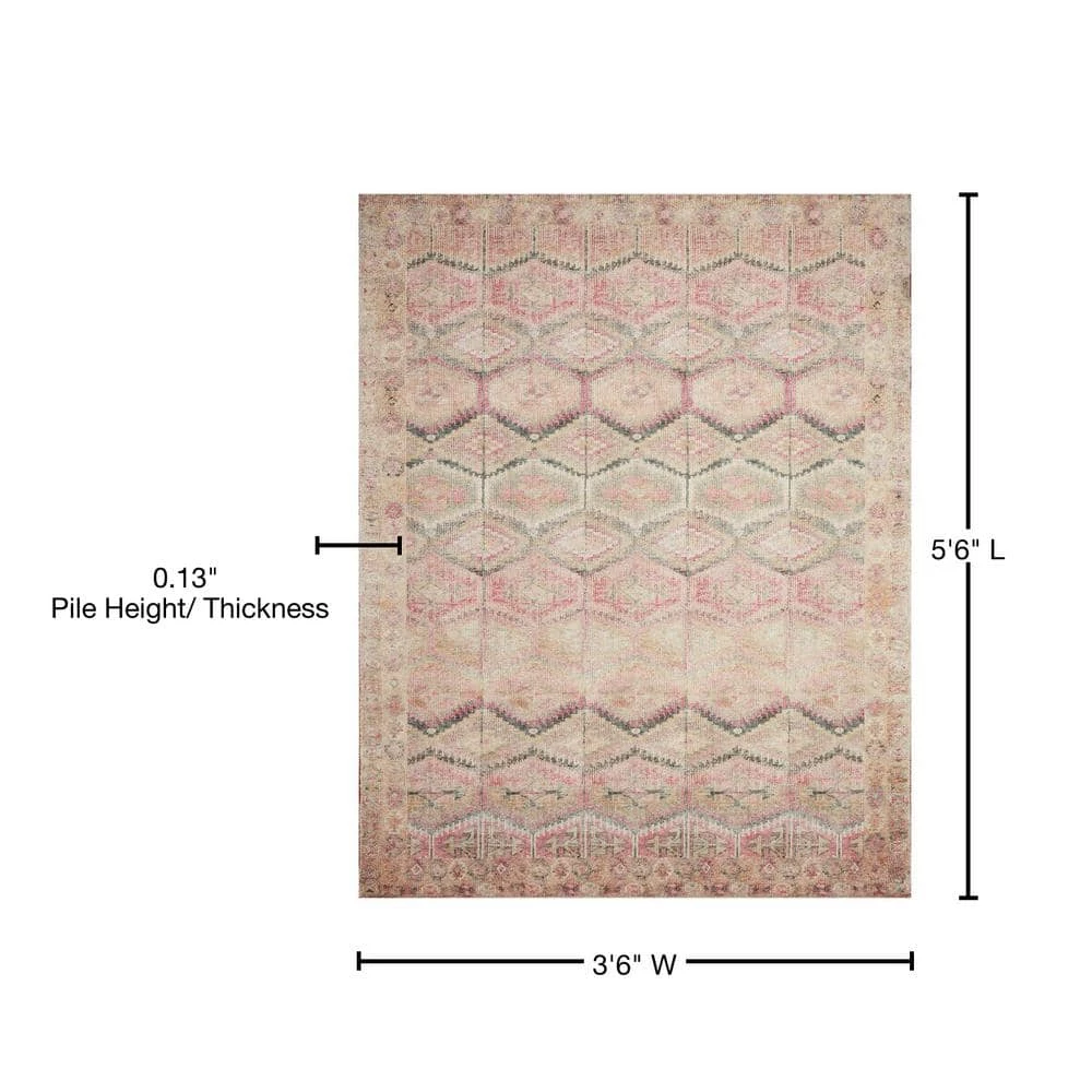 Layla Pink/Lagoon 3 ft. 6 in. x 5 ft. 6 in. Traditional 100% Polyester Area Rug by LOLOI II 3 Layla Pink/Lagoon 3 ft. 6 in. x 5 ft. 6 in. Traditional 100% Polyester Area Rug by LOLOI II - Image 3