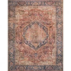 Layla Red/Navy 2 ft. 6 in. x 9 ft. 6 in. Traditional 100% Polyester Runner Rug by LOLOI II